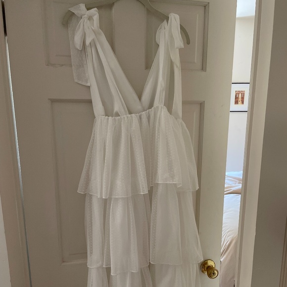 Lulu's White Swiss Dot Midi-Dress - Picture 3 of 5